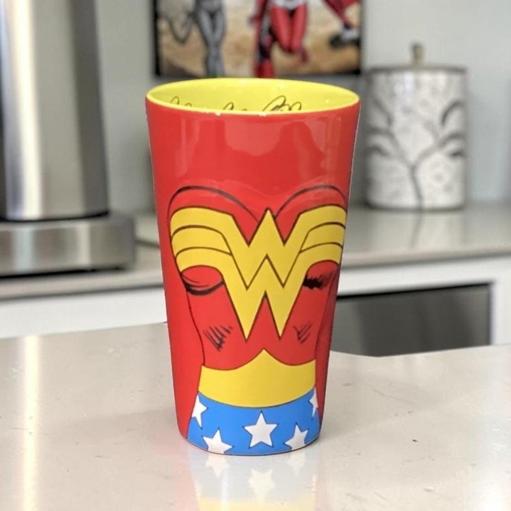 DC Comics Red Wonder Woman Ceramic Tumbler, Embossed Drinkware, Superhero Mug